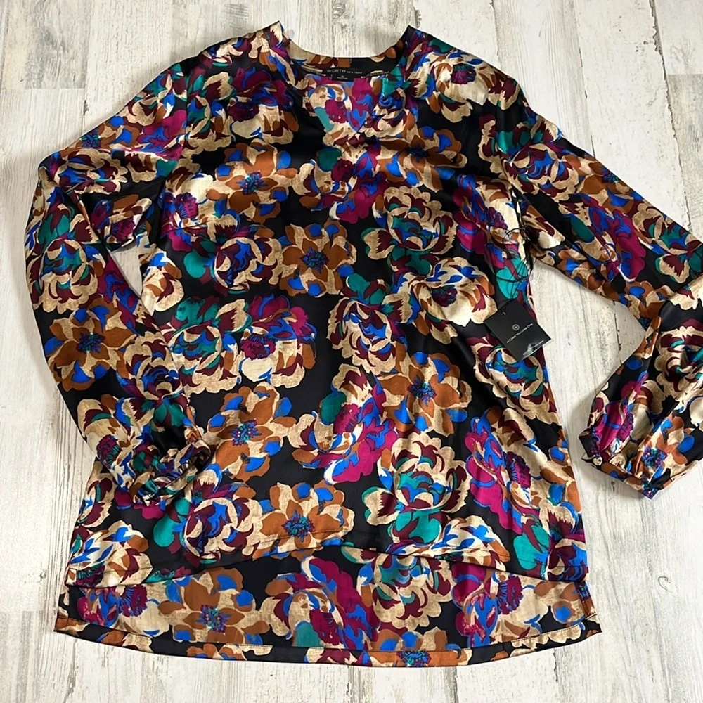 WORTH New York Floral Silk Blouse Size 10 - Picture 3 of 10